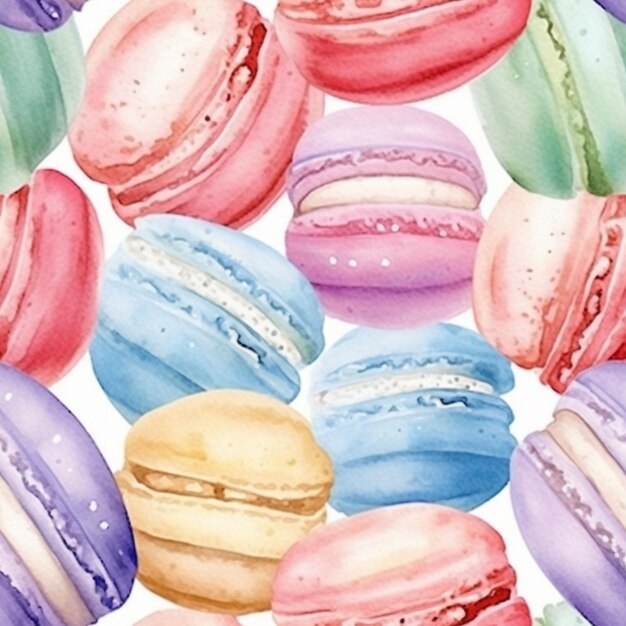 A close up of a bunch of macarons on a white surface generative ai