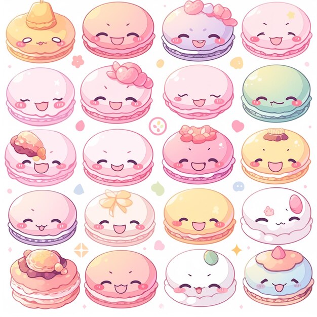 a close up of a bunch of macarons with different faces generative ai