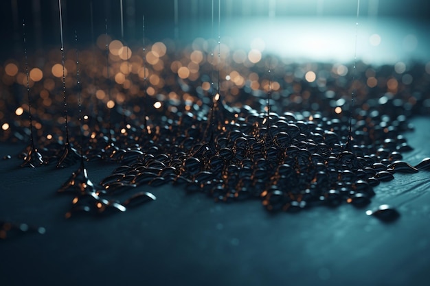 A close up of a bunch of metal beads on a dark surface