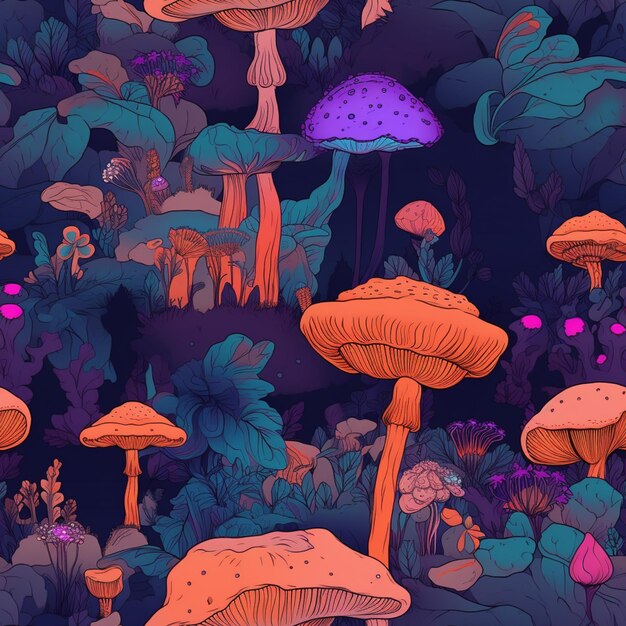 A close up of a bunch of mushrooms in a field generative ai