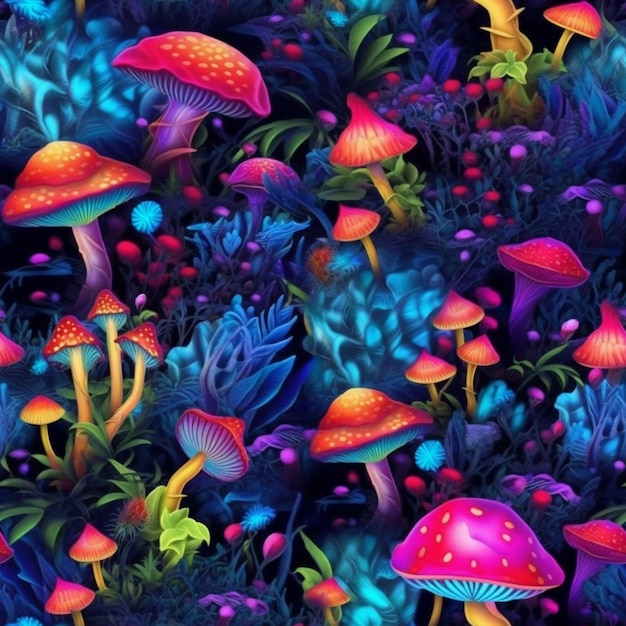 a close up of a bunch of mushrooms in a field generative ai