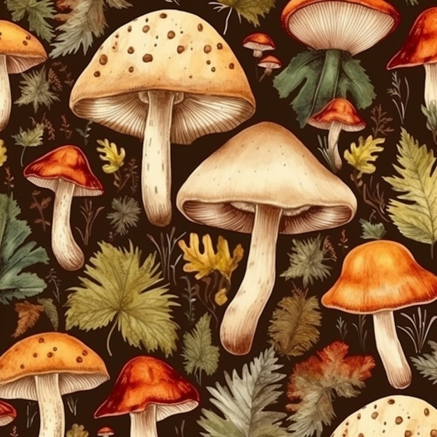 a close up of a bunch of mushrooms on a field generative ai