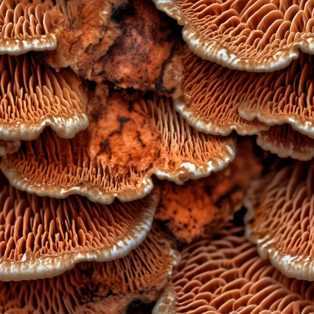 Photo a close up of a bunch of mushrooms on a tree generative ai