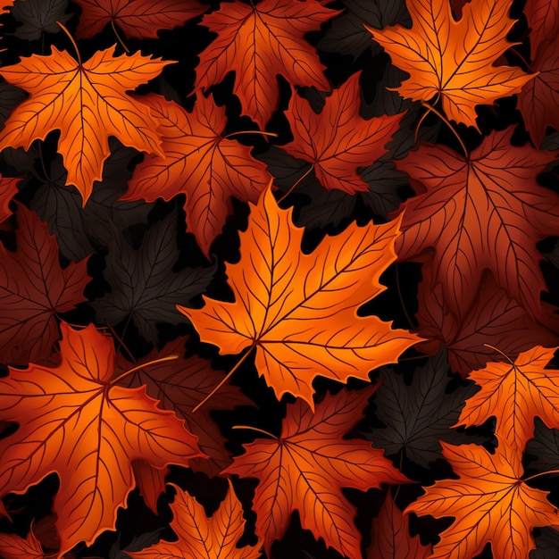 a close up of a bunch of orange and black leaves generative ai