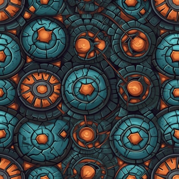 a close up of a bunch of orange and blue circles generative ai