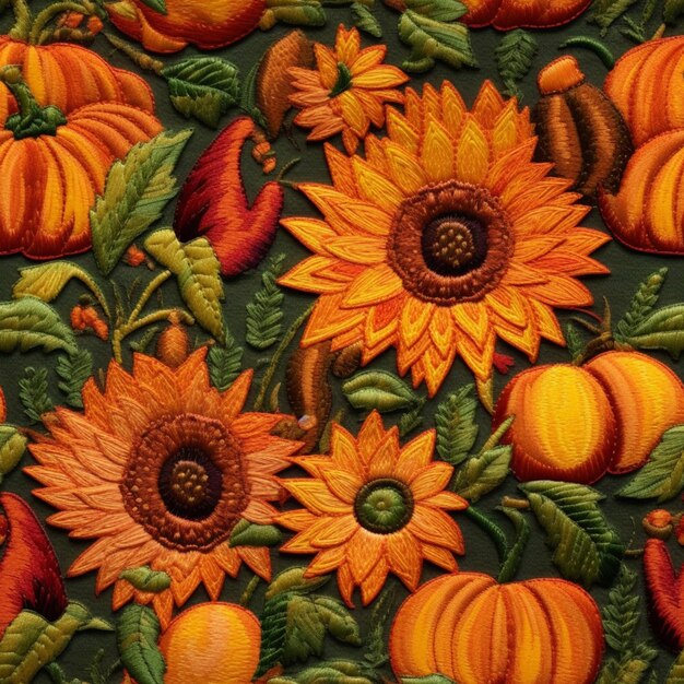 A close up of a bunch of orange flowers and pumpkins generative ai