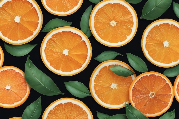 A close up of a bunch of orange slices with leaves generative ai