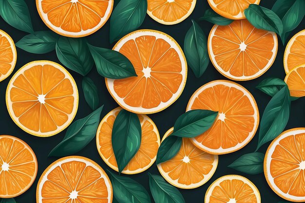 Photo a close up of a bunch of orange slices with leaves generative ai