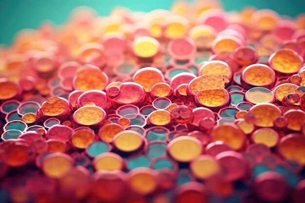 Photo close up of a bunch of orange and yellow buttons