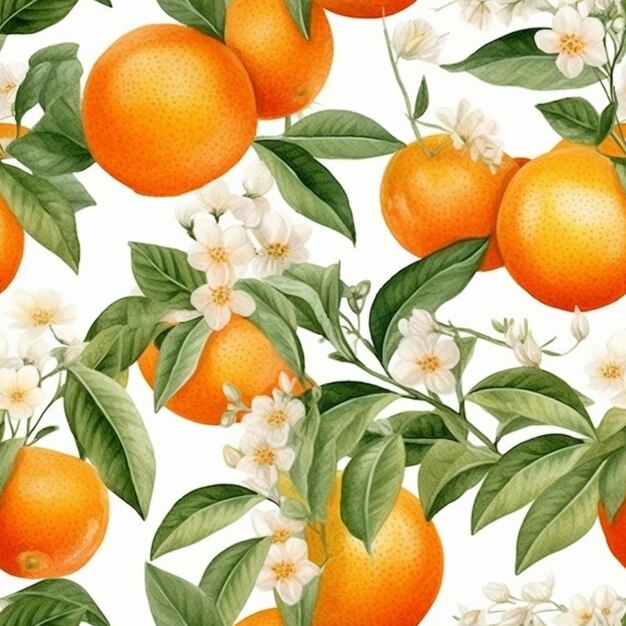 a close up of a bunch of oranges with leaves and flowers generative ai