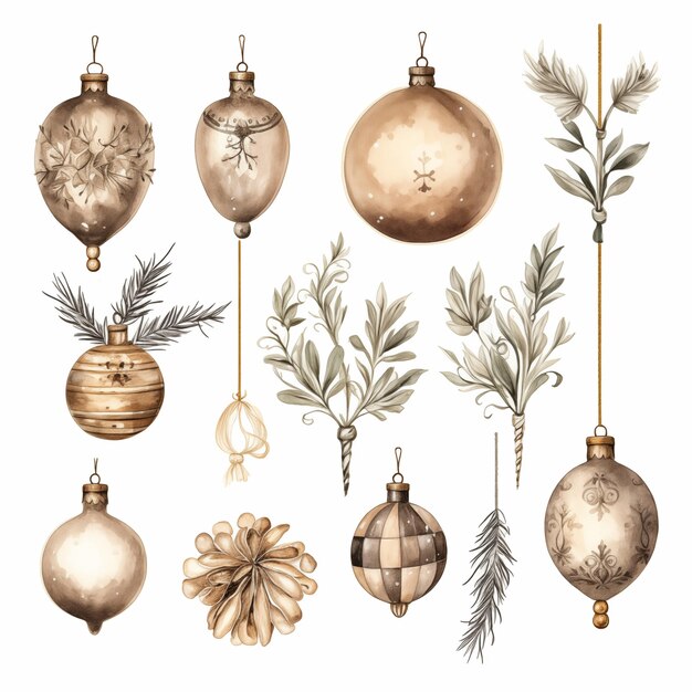 Photo a close up of a bunch of ornaments on a white background generative ai