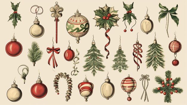 Photo a close up of a bunch of ornaments on a white background generative ai