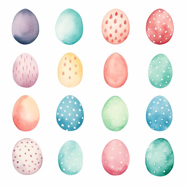 a close up of a bunch of painted eggs on a white surface generative ai