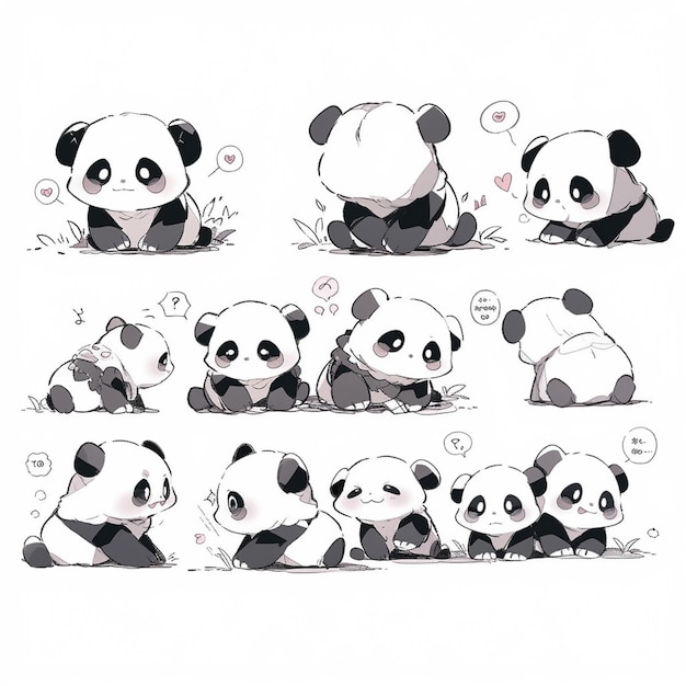 Photo a close up of a bunch of panda bears sitting on the ground generative ai