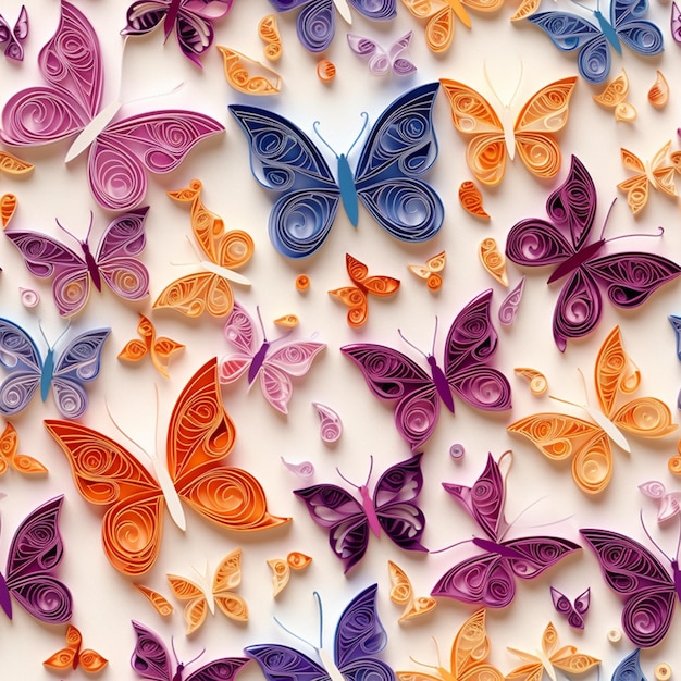 A close up of a bunch of paper butterflies on a white surface generative ai