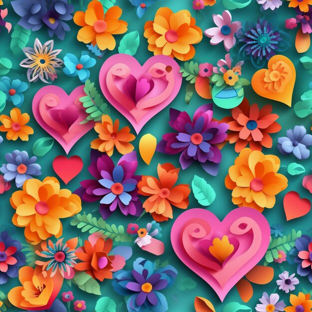 A close up of a bunch of paper flowers and hearts generative ai