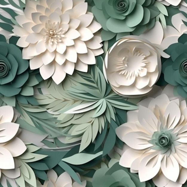 A close up of a bunch of paper flowers on a wall generative ai