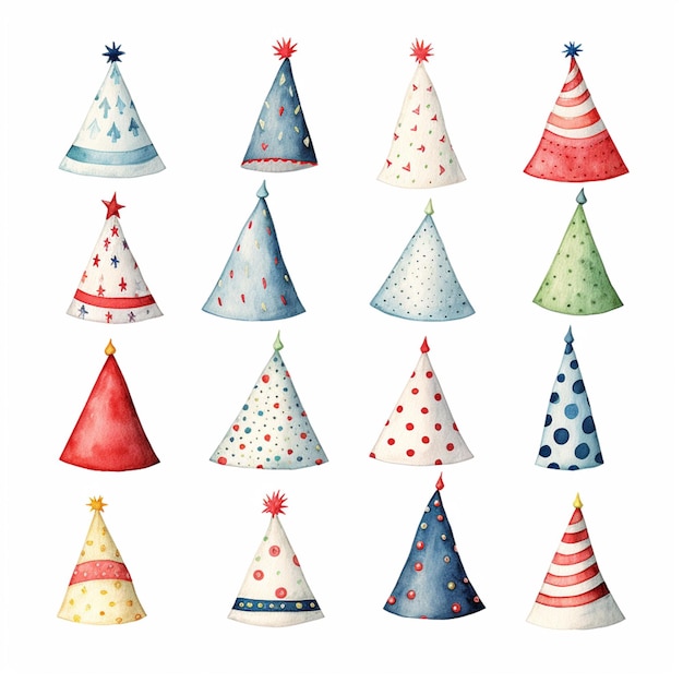 a close up of a bunch of party hats with stars generative ai
