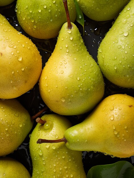 A close up of a bunch of pears with water droplets on them generative ai