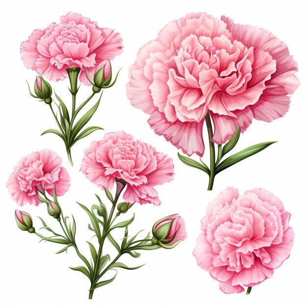 A close up of a bunch of pink flowers on a white background generative ai