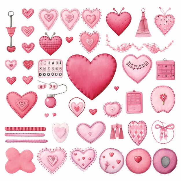 a close up of a bunch of pink hearts on a white background generative ai