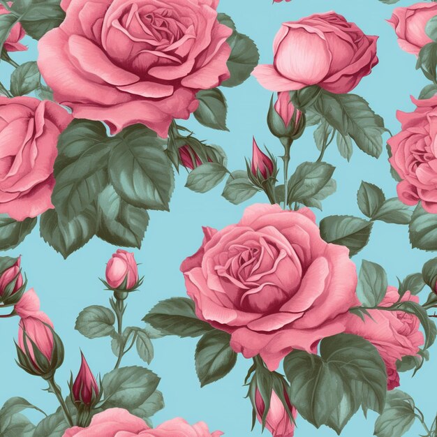 a close up of a bunch of pink roses on a blue background generative ai