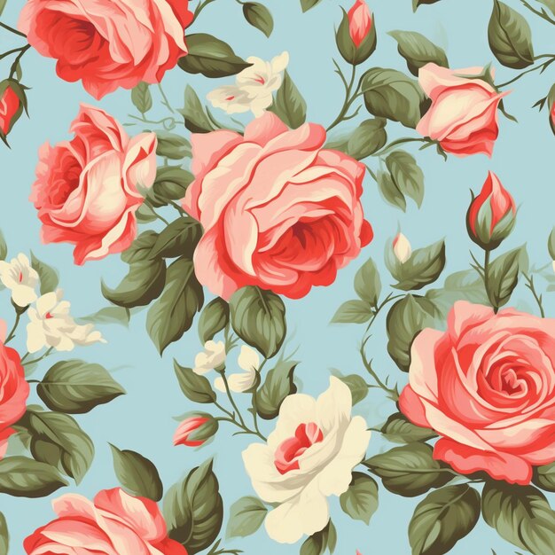 A close up of a bunch of pink roses on a blue background generative ai