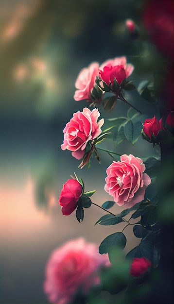 Close up of a bunch of pink roses generative ai