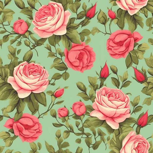 A close up of a bunch of pink roses on a green background generative ai