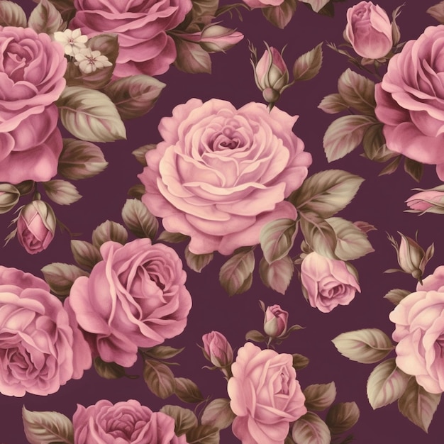 a close up of a bunch of pink roses on a purple background generative ai