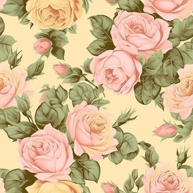 Photo a close up of a bunch of pink roses on a yellow background generative ai