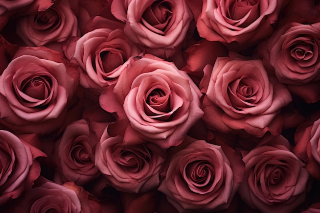 a close up of a bunch of pink roses.