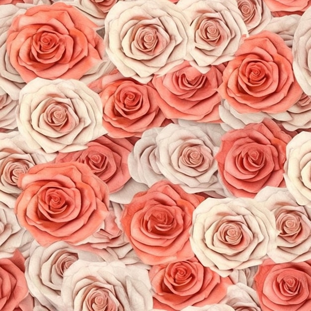 A close up of a bunch of pink and white roses generative ai