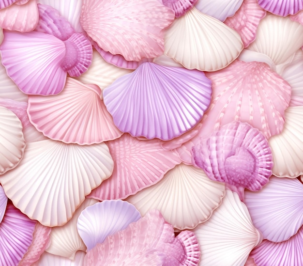 a close up of a bunch of pink and white shells generative ai