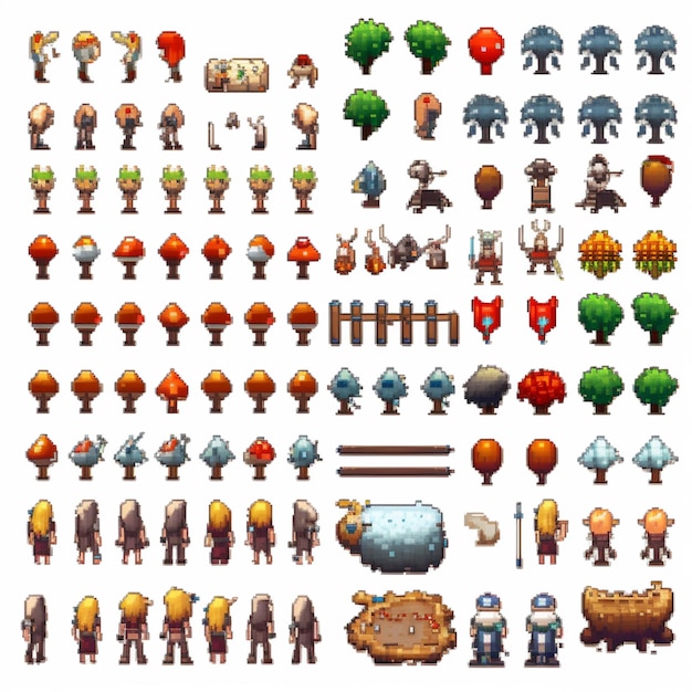 a close up of a bunch of pixel art items generative ai