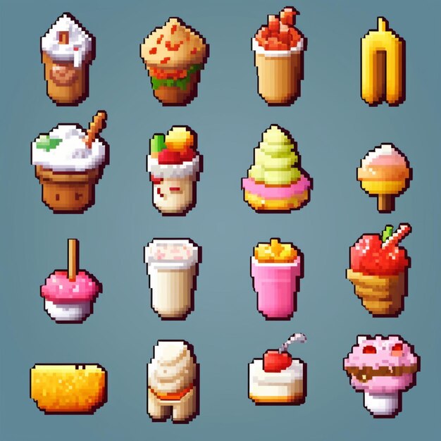 a close up of a bunch of pixel food items generative ai