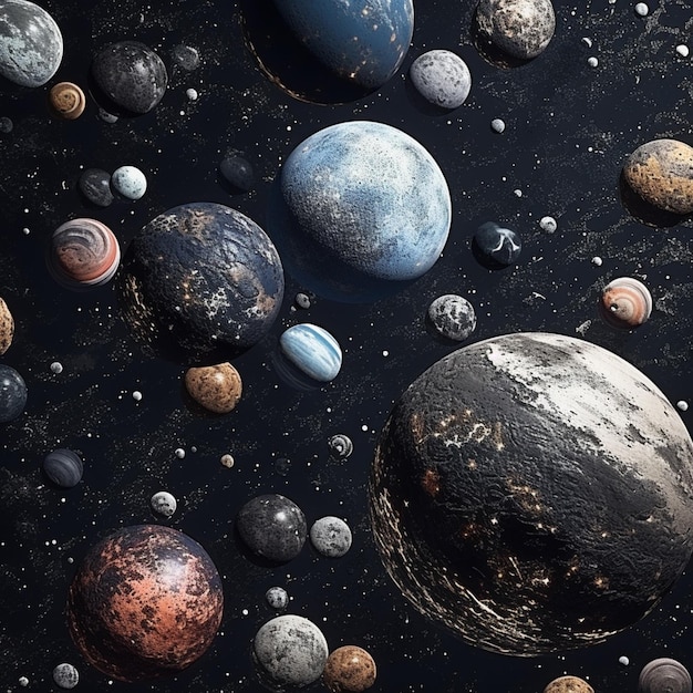 a close up of a bunch of planets in a black background generative ai