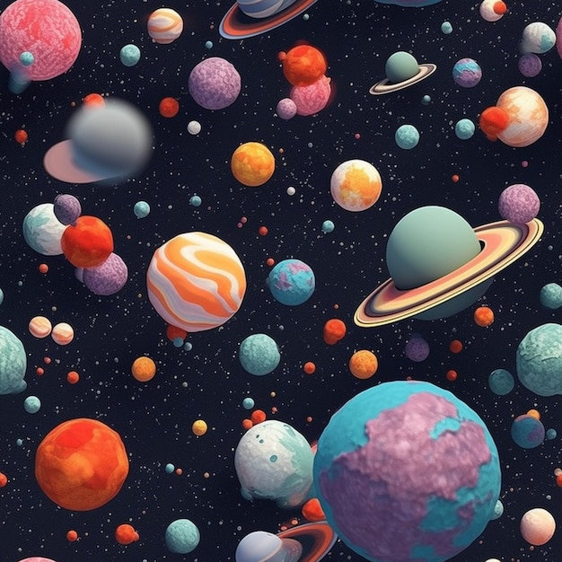 A close up of a bunch of planets and planets in the sky generative ai