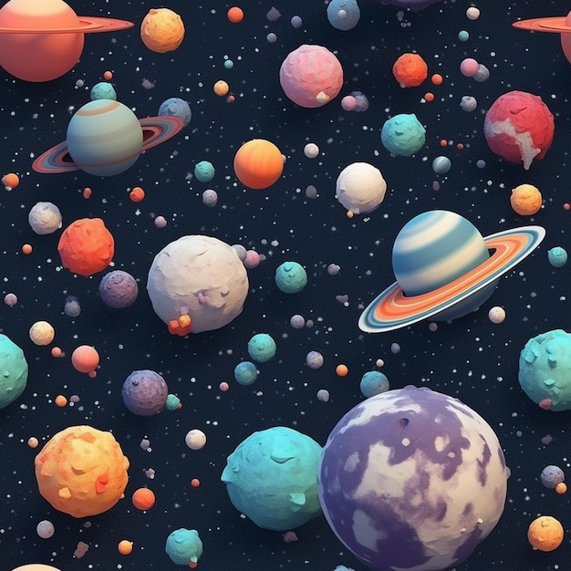 A close up of a bunch of planets and planets in the sky generative ai