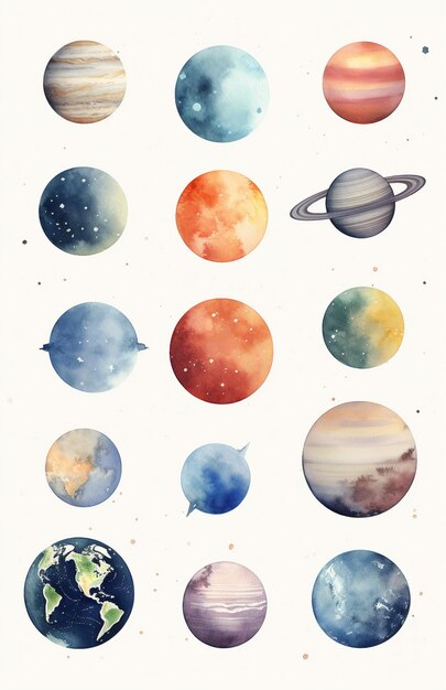 Photo a close up of a bunch of planets with a sky background generative ai