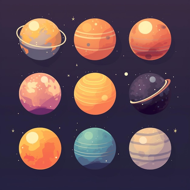 Photo a close up of a bunch of planets with a star in the background generative ai
