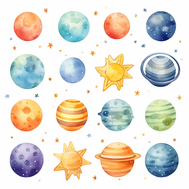 Photo a close up of a bunch of planets with stars and a sun generative ai