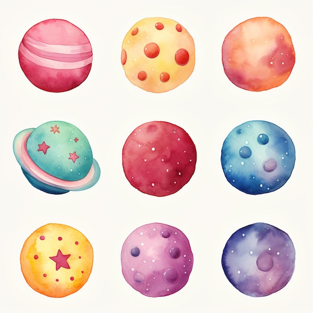 a close up of a bunch of planets with stars on them generative ai