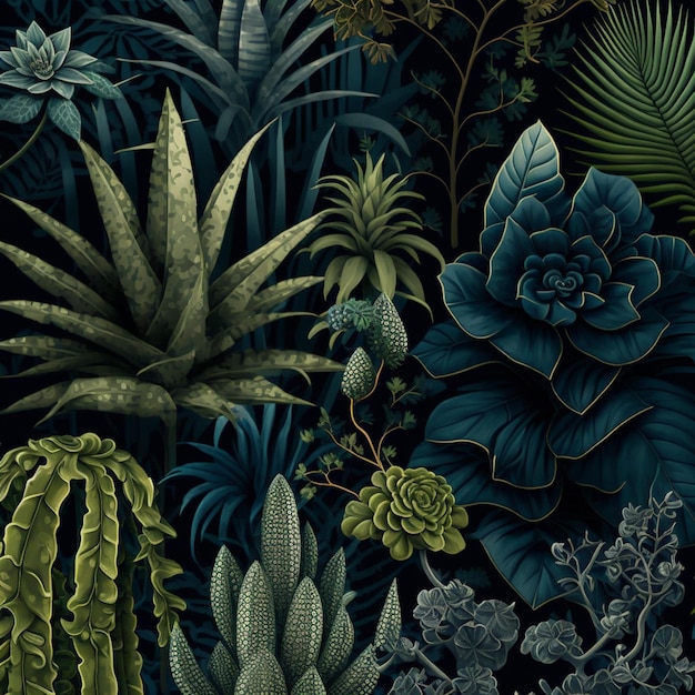 a close up of a bunch of plants on a dark background generative ai