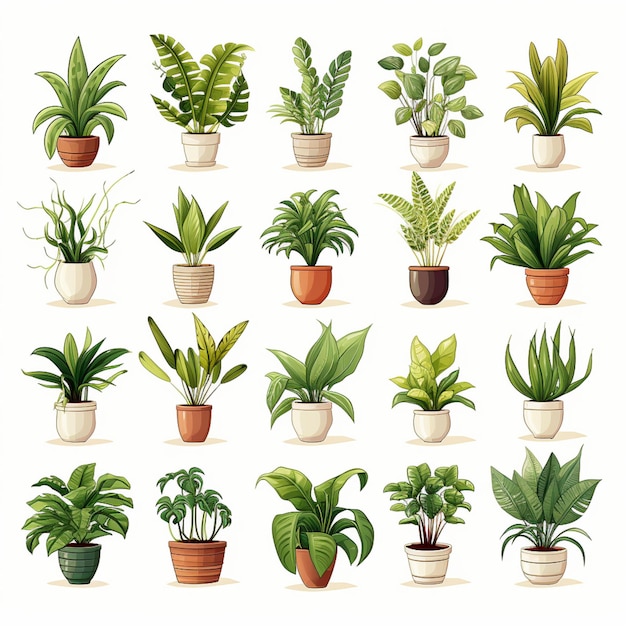 a close up of a bunch of plants in pots on a white surface generative ai