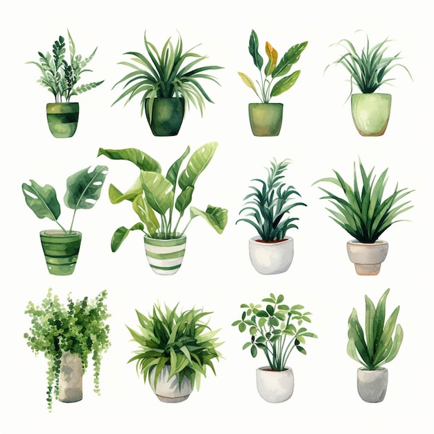 A close up of a bunch of plants in pots on a white surface generative ai