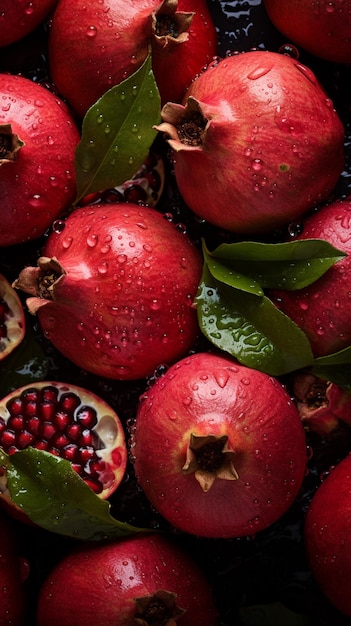 A close up of a bunch of pomegranates with water droplets generative ai