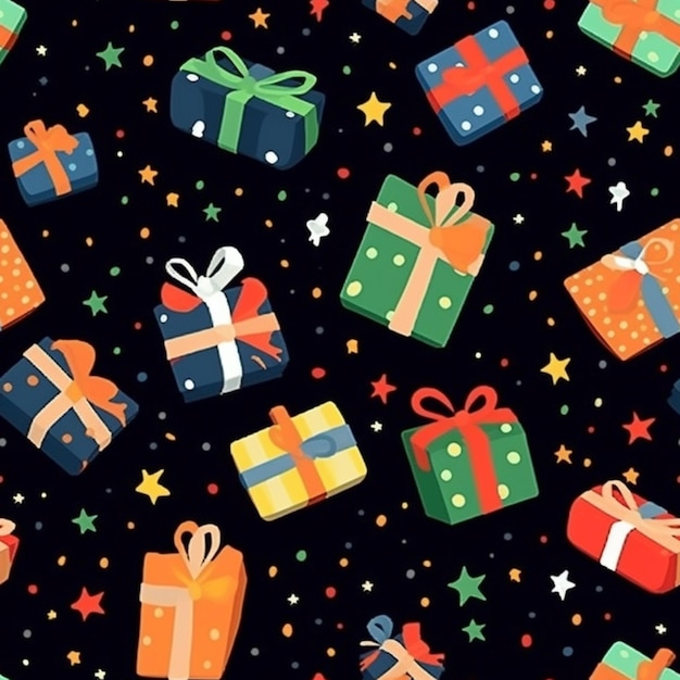 A close up of a bunch of presents on a black background generative ai