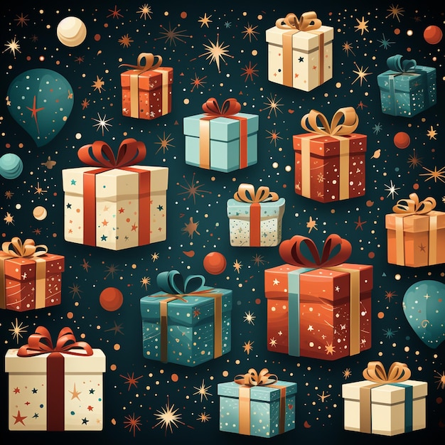 A close up of a bunch of presents on a black background generative ai