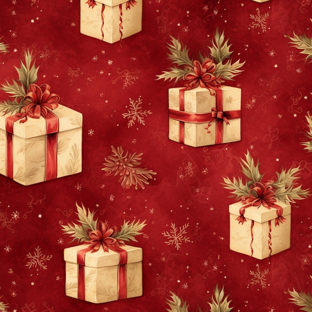 a close up of a bunch of presents on a red background generative ai
